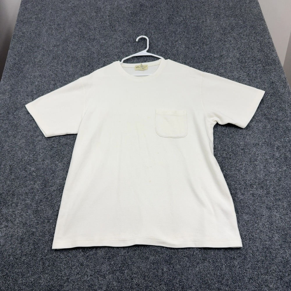 Eddie Bauer T Shirt Mens L White Cotton Waffle Knit Pocket Short Sleeve Casual